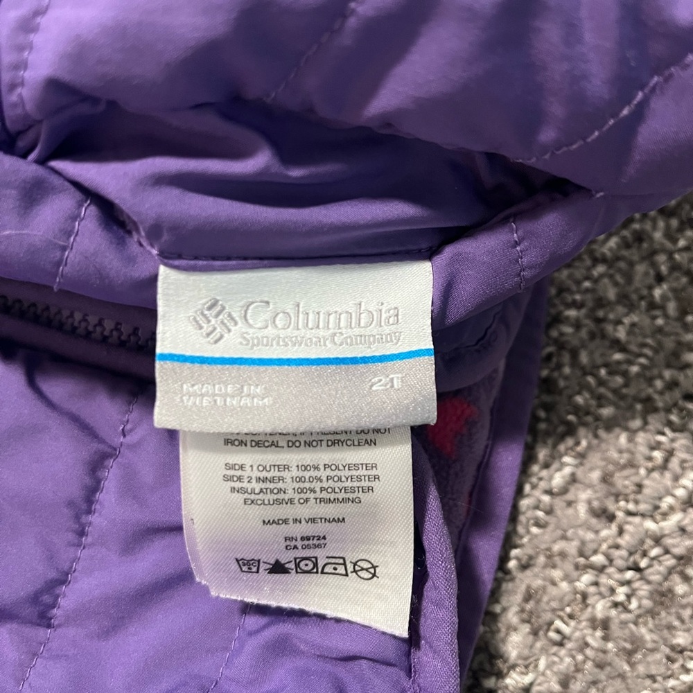 Columbia 2T Reversible Puffer Coat Fleece Purple Fox Leaf Print - Picture 3 of 8